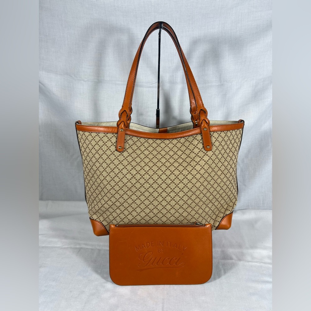 Gucci Diamante Canvas Tote Tan Leather Trim Large Shopper